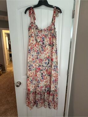 Floral Tie-Shoulder Maxi Dress in Cream